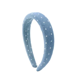 DREAM FASHION Blue and White Polka Dots Denim Casual Hair Accessories Custom Hand Made Fashion Women Headband