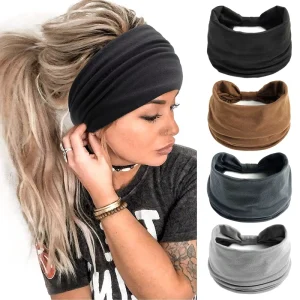 DREAM FASHION Breathable Women’s Cotton Lightweight Elastic Wide Sweatbands Soft Sports Solid Color Women Hair Accessories