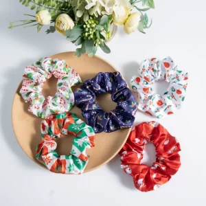 DREAM FASHION Custom Retro Lightweight Hair Scrunchies Satin Fabric Christmas Hair Ring Women Hair Accessories