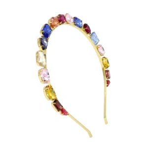 DREAM FASHION Designer Diamond Colorful Rainbow Crystal Luxury Custom Headband Girl Hair Accessories Mothers Day Gift