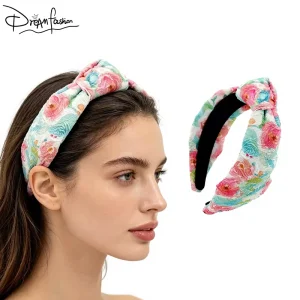 DREAM FASHION Ink Wash Pastel Painting Flower Bowknot Headband Custom Hand Made Elegant Women Hair Accessories Mothers Day Gift