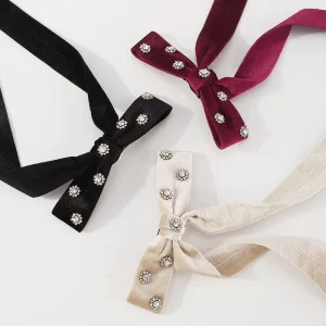 DREAM FASHION Luxury Velvet Hair Bow Barrette Rhinestone Crystal Light Ribbon Girl Hair Clips Women Hair Accessories