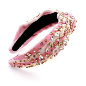 DREAM FASHION Pink White Stripe Canvas Bowknot Crystal Headband Custom Elegant Women Hair Accessories Mothers Day Gift