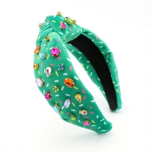 DREAM FASHION Velvet Green Rainbow Crystal Custom Casual Christmas Fashion Women Hair Accessories