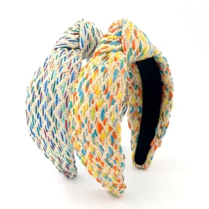 DREAM FASHION Yellow Green Bowknot Wide Tweed Rainbow Women Headband Elegant Custom Women Hair Accessories Mothers Day Gift