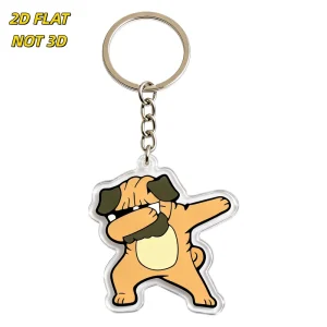 Dabbing Dog Acrylic Keychain Funny Cartoon Pug Doing the Dab Dance Charm for Keys, Bags & Backpacks Clear Plastic