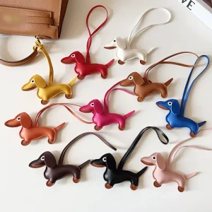Dachshund PU Leather Keychain Fashion Designer Bag Charm Dog Keychain Luxury Bag Decoration Accessories 15 Colors