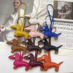 Dachshund Pendant PU Leather Puppy Bag Pendant Couple Keychain Car Pendant