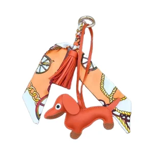 Dachshund Silk Scarf Dog Animal Luxury Leather Tassel Keychain Bag Pendant Ornament Car Keyring Designer Bag Charms