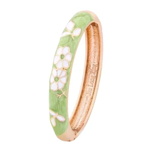 Daili 10mm Green Enamel Flowers Fashion Cuff Bracelet for Women Colorful Jewelry Accessory Girl’s Bangle