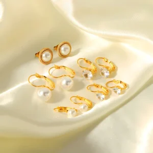 Daily Accessory Stainless Steel 18k PVD Real Gold Plated Vintage Large Pearl Hoop Jewelry Earrings Wedding Gift