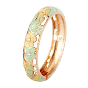 Daily Gold Bangle with Hollow – Out Design & Colorful Enamel Floral + Diamond Jewelry Women Fashion Bracelet Custom Bracelets
