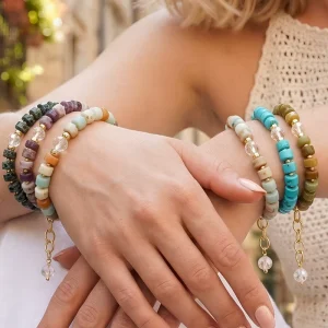 Dainty 3X6mm Natural Stone Bracelet Gift Stainless Steel Chains Turquoise Beaded Bracelet for Women Fine Jewelry