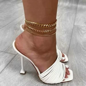 Dainty 3mm 18K Gold Plated Stainless Steel Miami Cuban Link Chain Anklets for Women