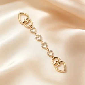 Dainty Crystal Hollow Heart Handbag Extension Strap Keychain Gold Plated Multi Heart Rhinestone Purse Decor Chain Hardware
