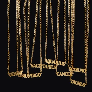 Dainty Figaro Link Chain Zodiac Sign Necklace Stainless Steel Gold Plated Pendant 12 Constellation Women Fashion Jewelry Gift