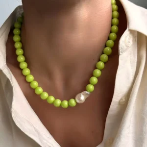 Dainty Handmade Multicolor Beads with Pearls Bead Choker Dalmatian Jasper Beaded Silver Plated Choker Necklace Jewelry