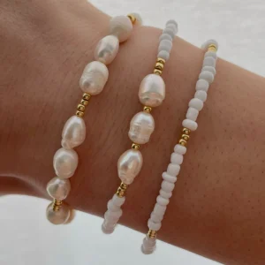 Dainty Handmade White Freshwater Pearl Bracelet for Women Multi layered Seed Beads and Pearl Bracelet