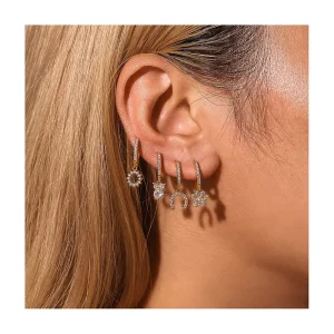 Dainty Ins Style Geometric Elements Handmade Inlaid Zircon Full Diamond Earrings 18K Gold Plated Small Dangle Earrings No Rust