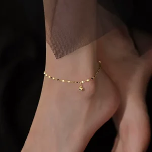 Dainty Lucky Bead Anklet Gold Silver Plated Shiny Chain Foot Bracelet Minimalist Summer Beach Jewelry for Women