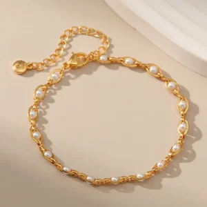 Dainty Luxury Brass 18K Gold Plated Pearl Anklet Elegant Jewelry for Women Anklet