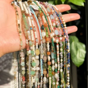 Dainty Natural Stone Beaded Necklace Choker for Women Men Boho Tiger Eye Vintage Healing Stone Energy Fashion Gemstone Jewelry