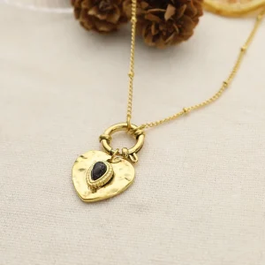 Dainty Natural Stone Love Heart Pendant 18K Gold Plated Stainless Steel Necklace Jewelry