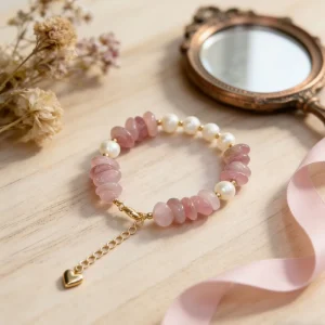 Dainty Pearl Beaded Bracelet Adjustable Chain Bracelets Gold Plated Rose Quartz Trendy Bracelet for Women Jewelry Gift