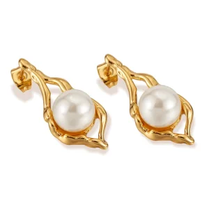 Dainty Pearl Earrings 18k Plated Steel Drop Pearl Earrings for Women