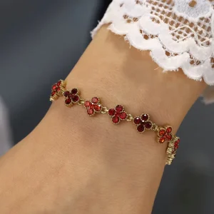 Dainty Shiny Crystal Rhinestone Four Leaf Clover Charm Adjustable Bracelet Bangle Jewelry for Women Girl