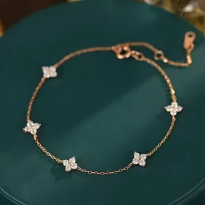 Dainty Silver Gold Women’s Trendy 14K Gold Plated Waterproof Cubic Zirconia Iron Stackable Charm Bracelet Heart Butterfly