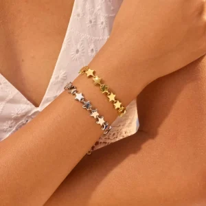 Dainty Stainless Steel Jewelry for Girls’ Daily Wear Star Element Bracelet PVD Gold Waterproof Bangle Bracelets