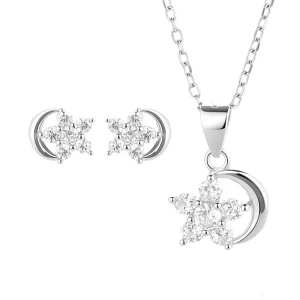 Dainty Star Moon 925 Silver Jewelry Set Women Luxury Studs Earrings Ring Pendant for Wedding Party Engagement