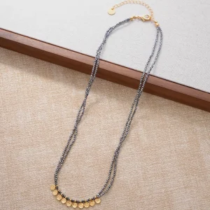 Dainty Terahertz Bead Gold Coin Pendant Necklace For Women Fashion Daily Jewelry