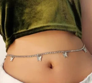 Dainty Waist Sexy Body Jewelry Butterfly Rhinestone Stomach Belly Waist Chain Rhinestone Butterfly Charm With Crystal Chain