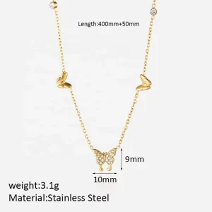 Dainty Zircon Heart Butterfly Stainless Steel Necklace Waterproof Tarnish Resistant Romantic Minimalist Clavicle Jewelry