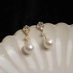 Dainty Zircon Pearl Earrings Copper Silver Earring Pearl Earrings Studs Shiny Jewelry for Women Girls