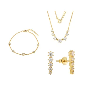 Dainty Zircon Smile Bar Necklace Bracelet Earrings Set 3 Piece 925 Sterling Silver Fashion Jewelry Necklaces