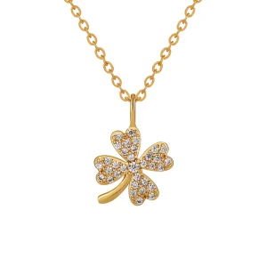 Dainty Zircons CNC Inlay Stainless Steel 18K Gold Plated Four Leaf Clover Charm Chokers Necklace For Women