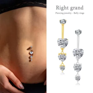 Dangle Heart Titanium Navel Barbell Jewelry for Women Sparkly Body Piercing
