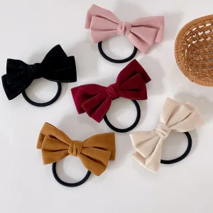 Daou Black Bow Hair Tie for Girls’ Cute Telephone Wire Medium Size Handmade High Elasticity Kids Accessories in Stock