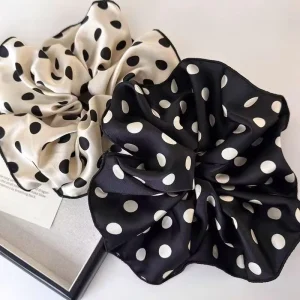 Daou Women High Quality Satin Silk Polka Dot Oversized Big Hair Scrunchies Accessories Fashion Hair Tie for Daily High Elastic