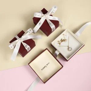 Dark Red Jewellery Box With White Ribbon Linen Pouch and Gift Paper Bag Anklet Charm Jewelry Packaging Bulk