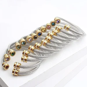 David Style 5mm Full Zircon Black Cuff Bracelet Stainless Steel Platinum Silver Gold Plated High-end Unisex Fashion