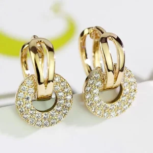 Dazzling Double Circle Linked Earrings for Luxury Women Silver Color Gold Color Fashion Cubic Zirconia Bridal Earrings