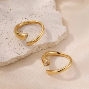 De Fashion Jewelry Stainless Steel Cubic Zirconia Ring Tarnish Free Fashion Jewelry Rings PVD Gold Plated Stainless Steel Rings