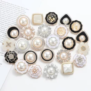 Decorated Shank Crystal Rhinestone Golden Plastic Pearl Buttons for Clothing Plating Techniques Fashion Accessories