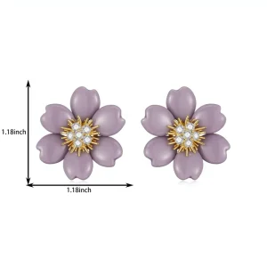 Delicate 14k Gold Plate Brass Enamel Flower Crystal Paved Statement Floral Erring Stud for Woman Fashion Jewelry
