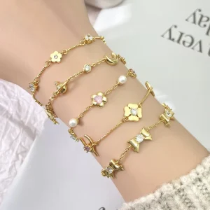 Delicate Accessories Unique Jewelry Trendy Minimalist Flower Charm Bracelets for Girls