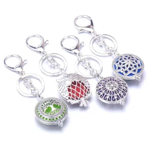 Delicate Adjustable Healing Stainless Steel DIY Aroma Tree of Life Perfume Aromatherapy Essential Oil Diffuser Key Chain